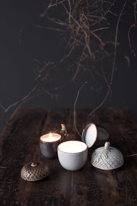 Pine cone Candle weiss melange Set