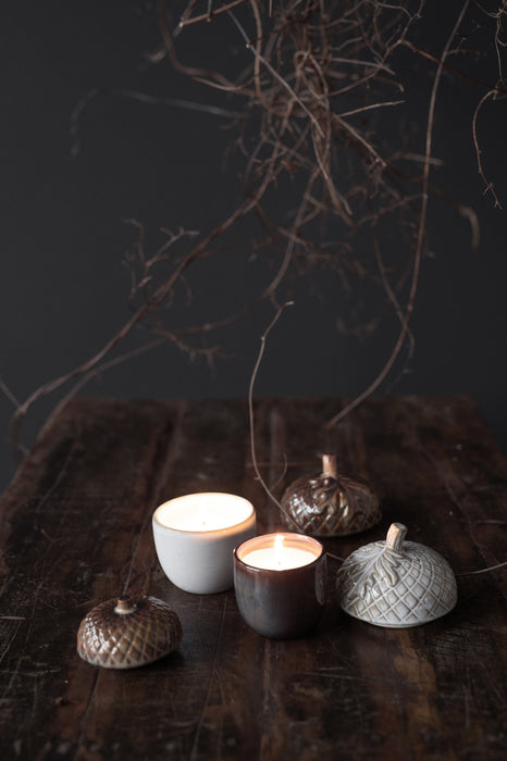 Pine cone Candle weiss melange Set